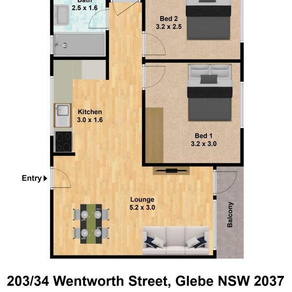 203/34 wentworth street, Glebe NSW 2037 diagram